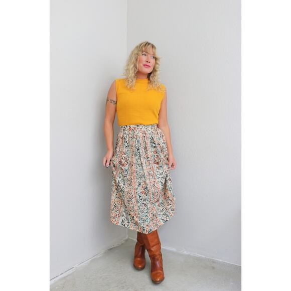 1980's Vintage Norton McNaughton Clay & Teal Skirt ~ Women's XS to SM ~Midi Day - Picture 2 of 10